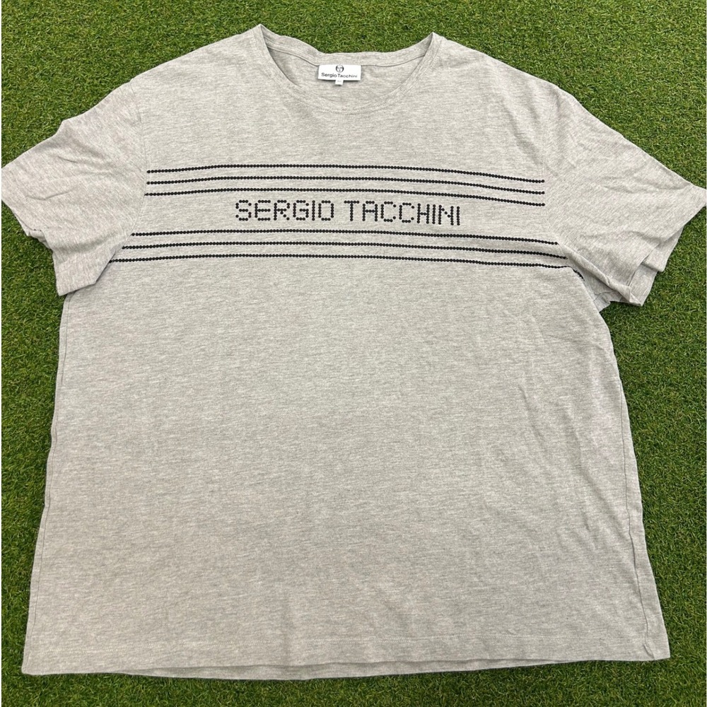 Sergio Tacchini Mens 3XL Gray Short Sleeve Graphic Stripe Pique T-Shirt